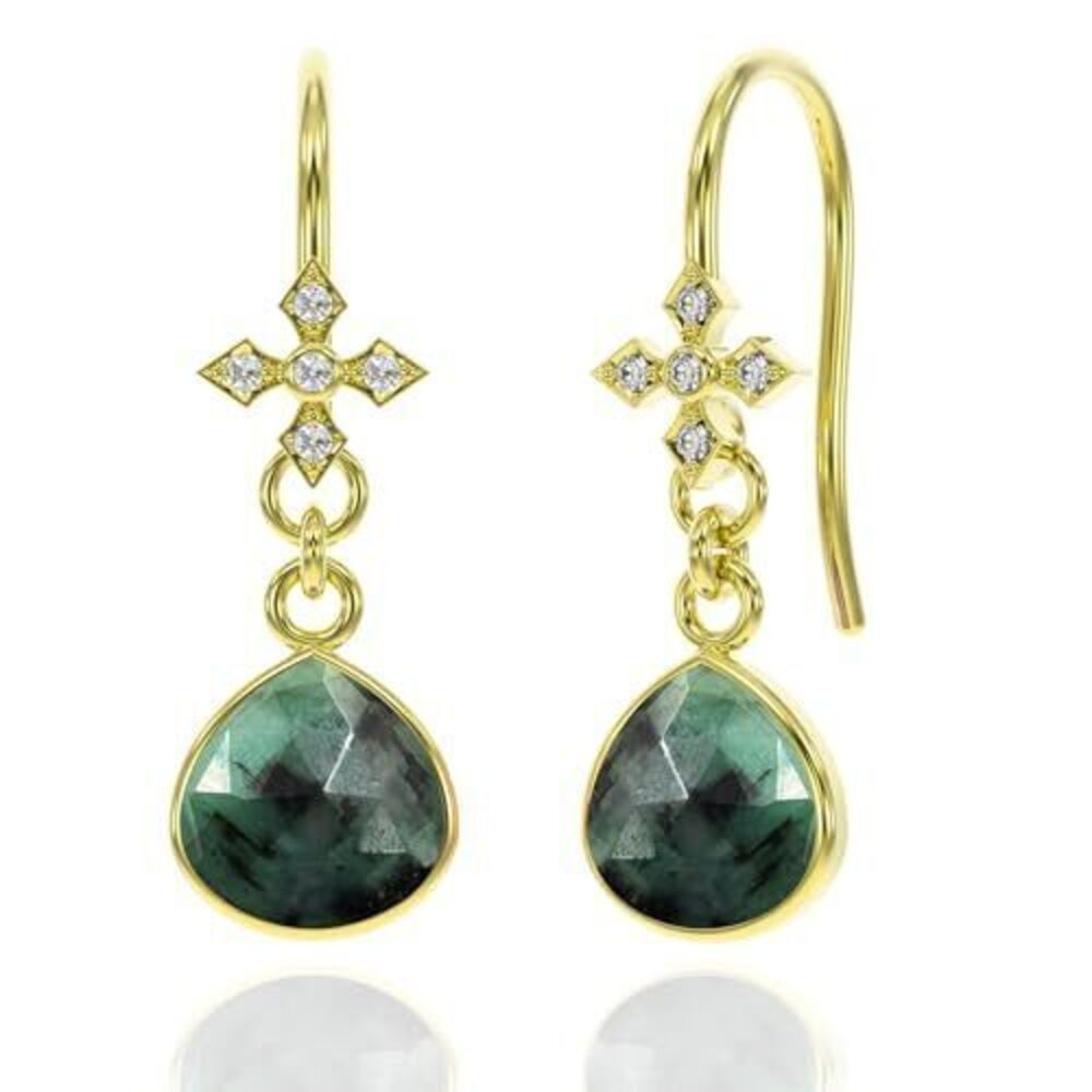 8968 Emerald Earrings in Heart Dangle Drop Shape - 18K Gold Vermeil